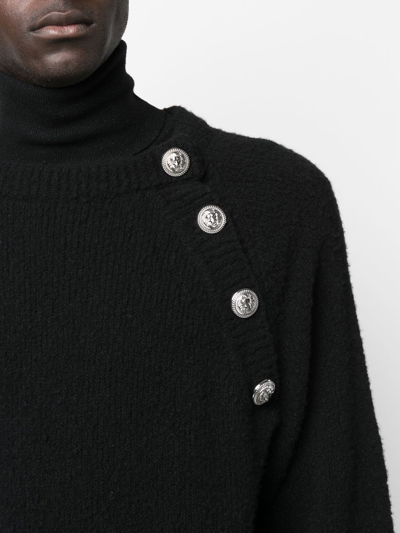 Shop Balmain Button-fastening Crew-neck Jumper In Black
