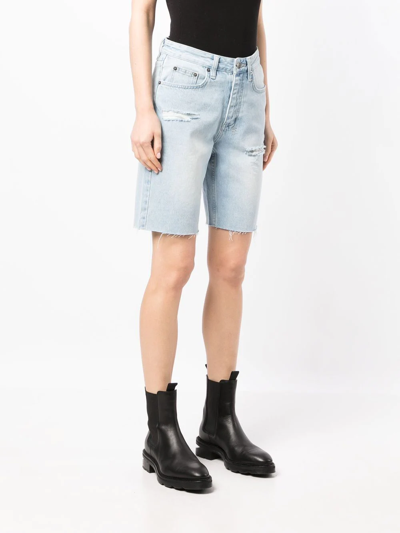 Shop Ksubi Longline Distressed Denim Shorts In Blue