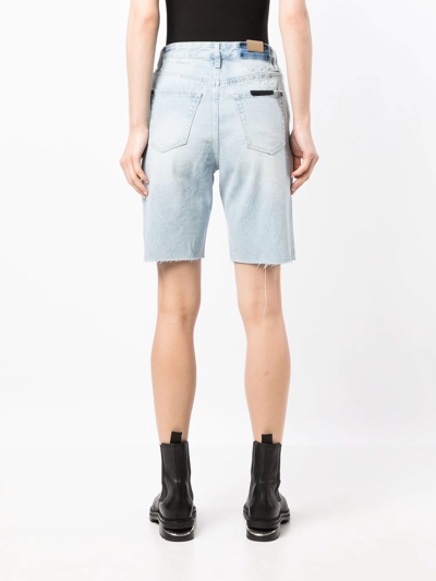 Shop Ksubi Longline Distressed Denim Shorts In Blue