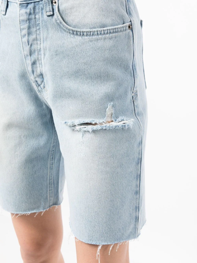 Shop Ksubi Longline Distressed Denim Shorts In Blue