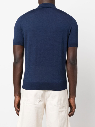 Shop Colombo Knitted Polo Shirt In Blau