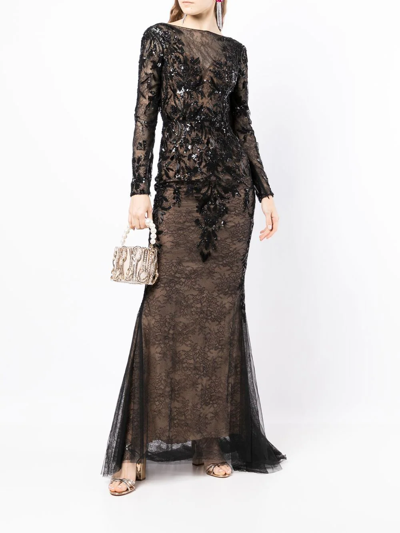 Shop Zuhair Murad Sequinned Floral-lace Gown In Schwarz