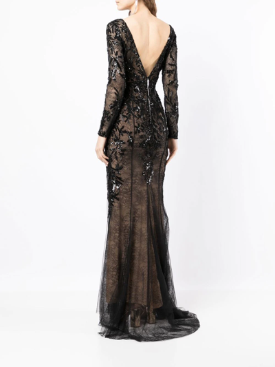 Shop Zuhair Murad Sequinned Floral-lace Gown In Schwarz