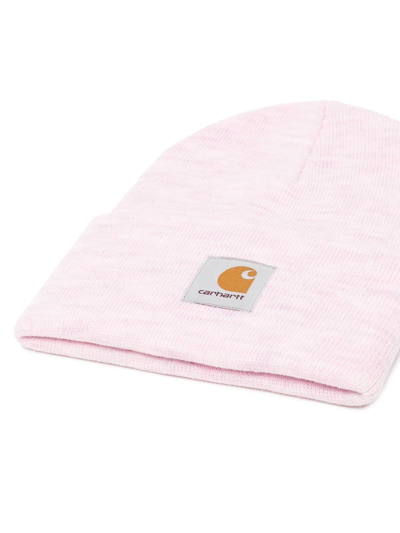 Shop Carhartt Logo-patch Knitted Beanie In Rosa