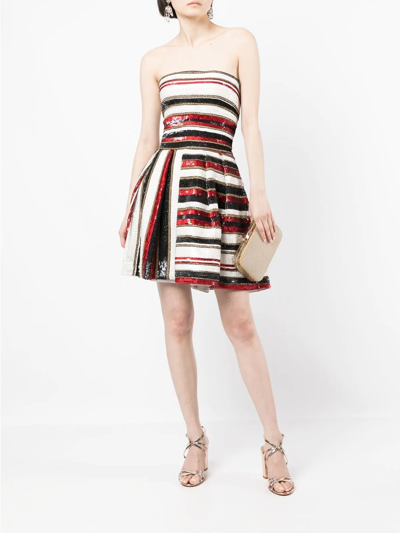 Shop Zuhair Murad Sequinned Stripe-print Mini Dress In Rot