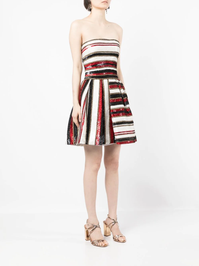 Shop Zuhair Murad Sequinned Stripe-print Mini Dress In Rot