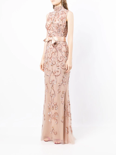 Shop Zuhair Murad High Neck Embellished Gown In Rosa