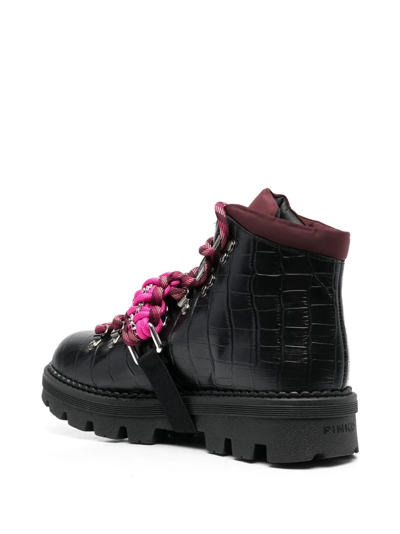 Shop Pinko Crocodile-embossed Climbing Boots In Schwarz