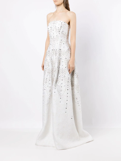 Shop Isabel Sanchis Crystal-embellished Strapless Ball Gown In Weiss
