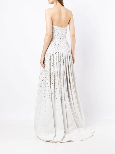 Shop Isabel Sanchis Crystal-embellished Strapless Ball Gown In Weiss
