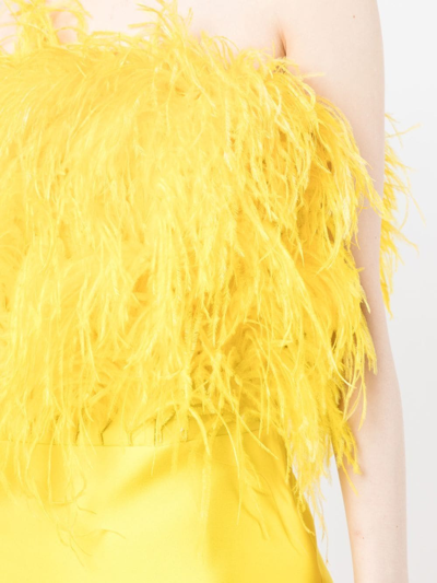 Shop Isabel Sanchis Feather-trim Mini Dress In Gelb