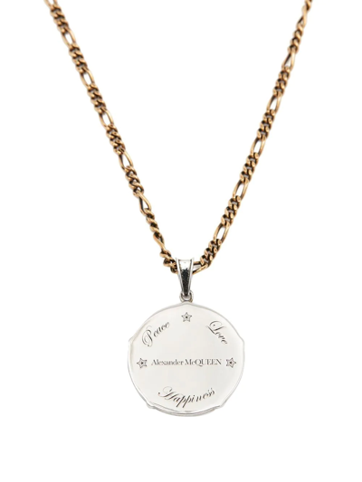 Shop Alexander Mcqueen Logo-engraved Medallion Necklace In Silver