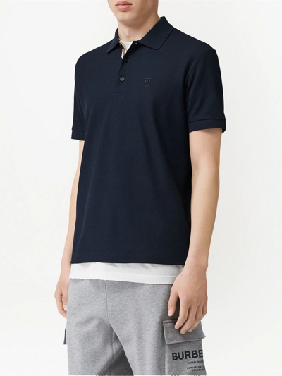 Shop Burberry Logo-embroidered Polo Shirt In Blau