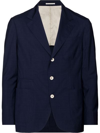 Shop Brunello Cucinelli Check-print Single-breasted Blazer In Blau