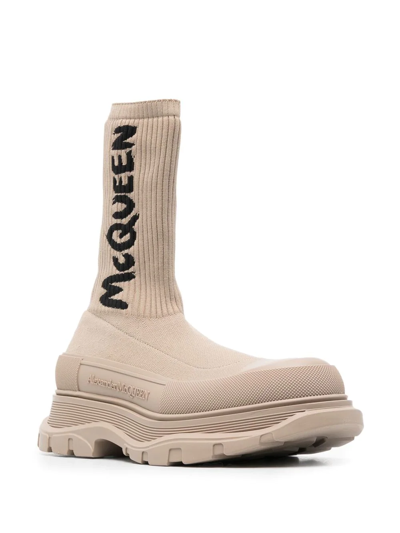 Alexander Mcqueen Alexander Mc Queen Graffiti Tread Slick Boots In Neutrals