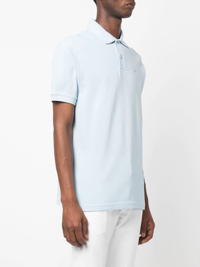 Shop Barbour Embroidered-logo Short-sleeved Polo Shirt In Blau