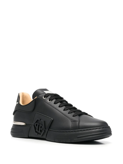 Plein Hexagon Lo Top Leather Sneakers In Black | ModeSens