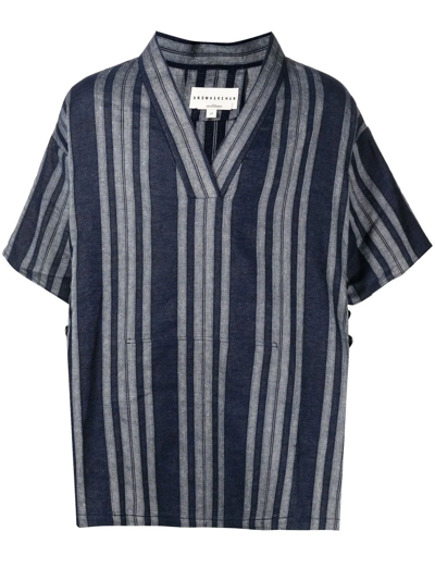 Shop Onefifteen X Anowhereman Striped V-neck T-shirt In Blue