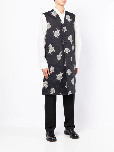 Onefifteen X Anowhereman Patterned Jacquard Waistcoat In Blue
