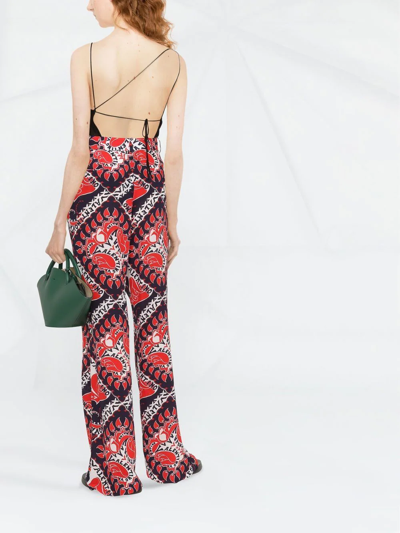 Shop Valentino Archive Manifesto Straight-leg Trousers In Red