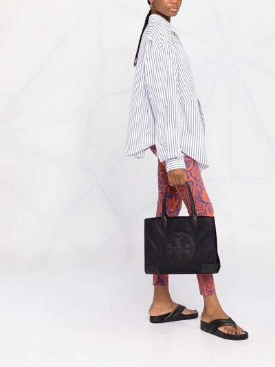 Tory Burch Small Ella Shopping Bag In Recycled Fabric With Front Logo In Black