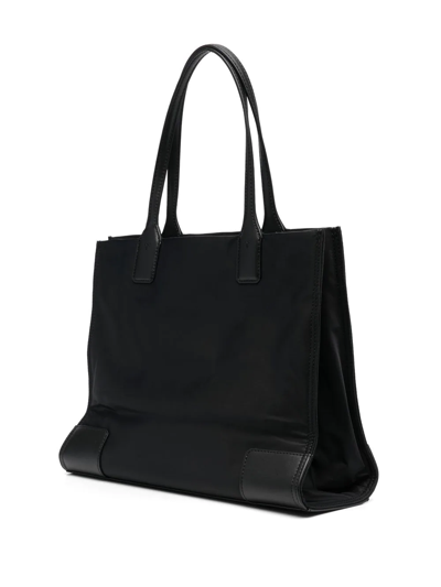 Tory Burch Small Ella Shopping Bag In Recycled Fabric With Front Logo In Black