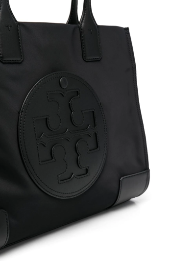 Tory Burch Small Ella Shopping Bag In Recycled Fabric With Front Logo In Black