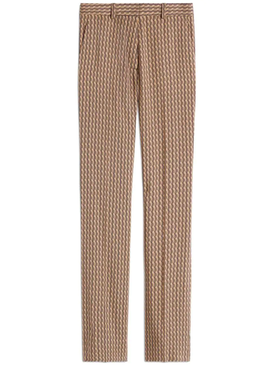 Shop Victoria Beckham Logo-print Slim-fit Trousers In Neutrals