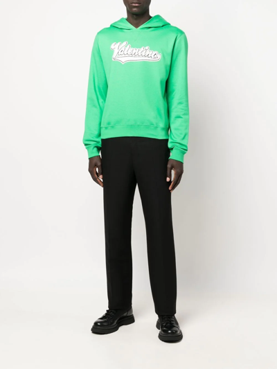 Shop Valentino Embroidered Logo-patch Hoodie In Green