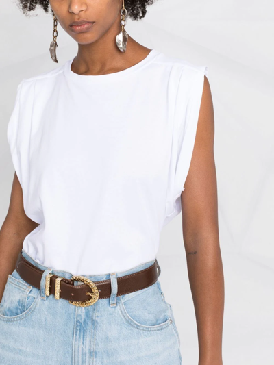 Shop Isabel Marant Ruched-sleeve Cotton T-shirt In Weiss