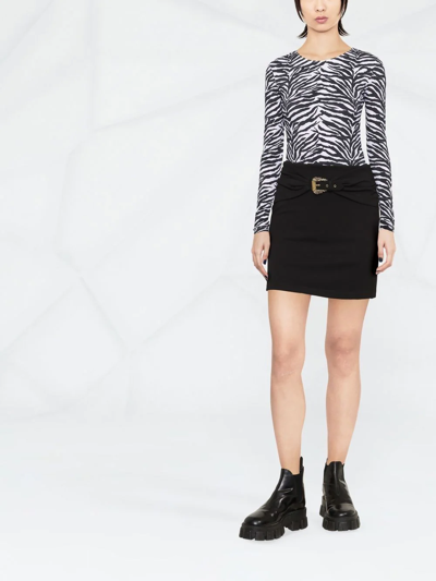 Shop Versace Jeans Couture Belted Denim Skirt In Schwarz