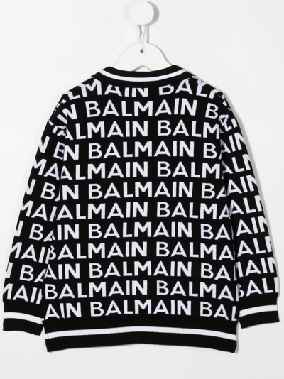 Shop Balmain Logo-knit Wool Cardigan In Schwarz