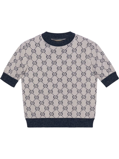 Shop Gucci Gg-motif Lamé Knitted Top In Weiss