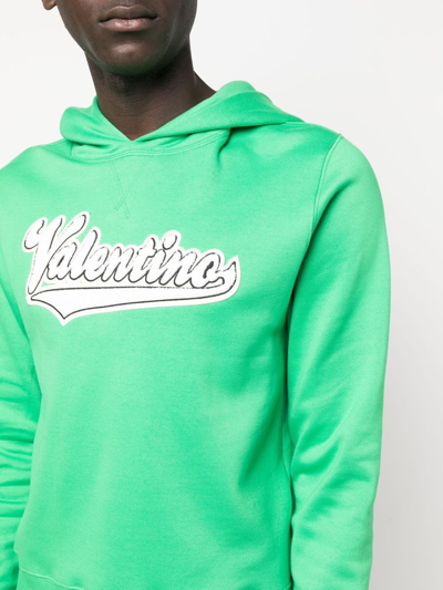 Shop Valentino Embroidered Logo-patch Hoodie In Green