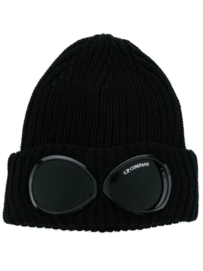 Shop C.p. Company Goggle-detail Knit Beanie In Schwarz