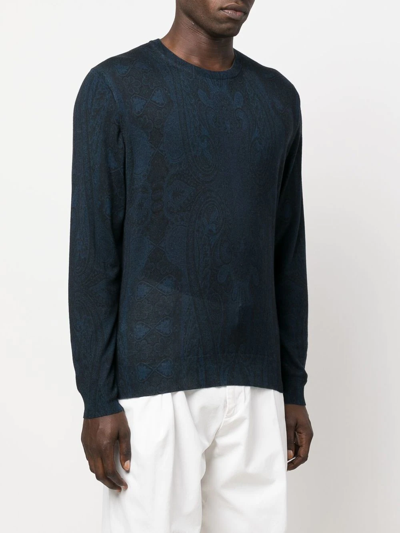 Shop Etro Paisley-print Silk-blend Jumper In Blau