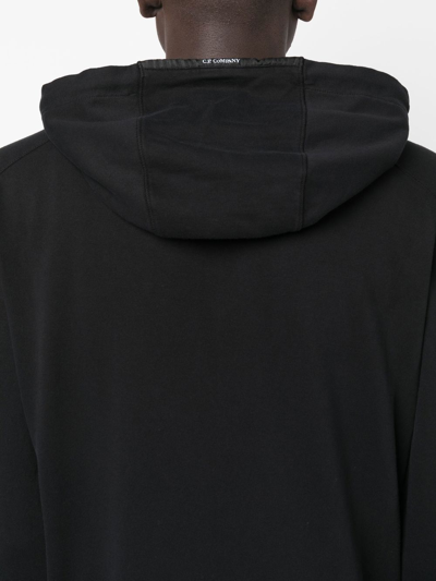 Shop C.p. Company Logo Zipped Hoodie In Schwarz