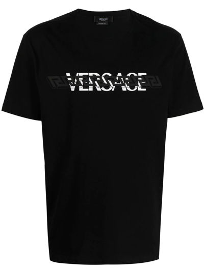 Shop Versace Logo-print Crew-neck T-shirt In Schwarz