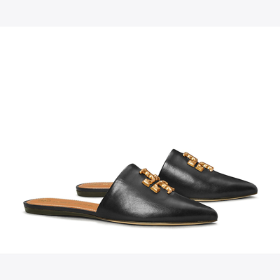 Tory Burch Eleanor Leather Medallion Flat Mules In Perfect Black | ModeSens