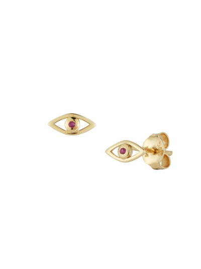 Shop Saks Fifth Avenue Women's 14k Yellow Gold & Sapphire Evil Eye Stud Earrings