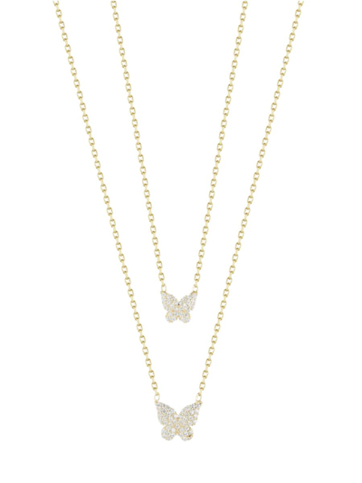 Shop Chloe & Madison Women's 14k Goldplated Sterling Silver & Cubic Zirconia Double Strand Butterfly Necklace