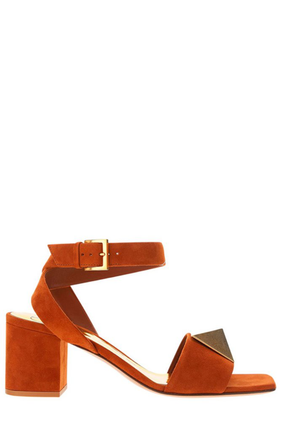 Shop Valentino Garavani Roman Stud Block Heel Sandals In Brown