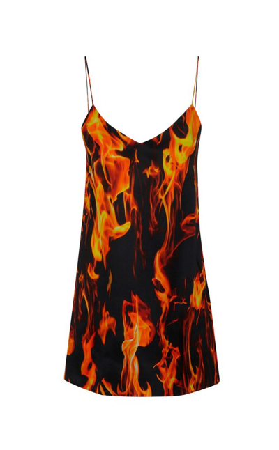 Shop Vetements Flame Printed Slip Mini Dress In Multi