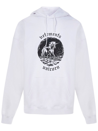 Shop Vetements Graphic Printed Drawstring Hoodie In White