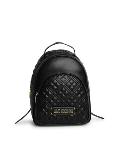 Shop Love Moschino Logo Detailed Zipped Quilted Backpack In Black