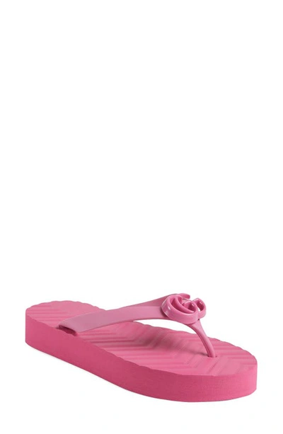 Shop Gucci Pascar Gg Platform Flip Flop In Pink Tropical Floral
