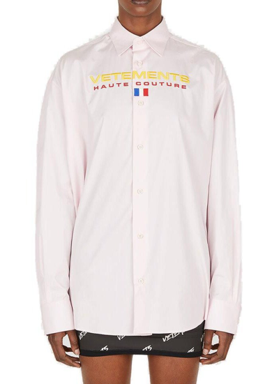 Shop Vetements Logo Embroidered Long In Pink