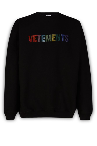 Shop Vetements Logo Embellished Crewneck Sweatshirt In Black