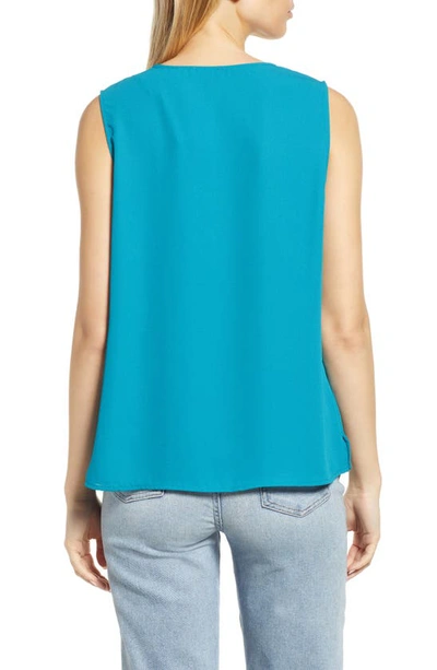 Shop Vince Camuto Ruffle Neck Sleeveless Georgette Blouse In Teal Waters