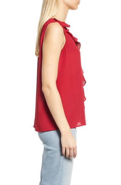 Shop Vince Camuto Ruffle Neck Sleeveless Georgette Blouse In Dark Red